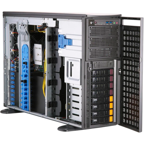 SYS-740GP-TNRT Сервер SuperMicro Tower 4U, 2xLGA4189, iC621A, 16xDDR4, 8x3.5 SATA NVME, 2xM.2 PCIE 22110, 6x PCIEx16, 2x10GBE, IPMI, 2x2200W, black