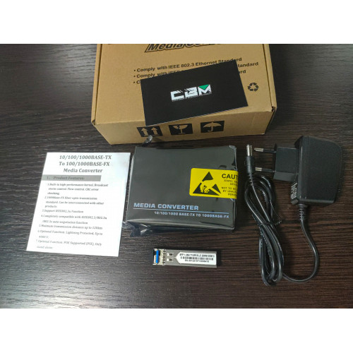 Медиаконвертер CBM 10/100/1000 BASE-TX to 1000BASE-FX + Трансивер CBM SFP 1.25G T13/R15 LC 20 km DDM 1310-1550 нм