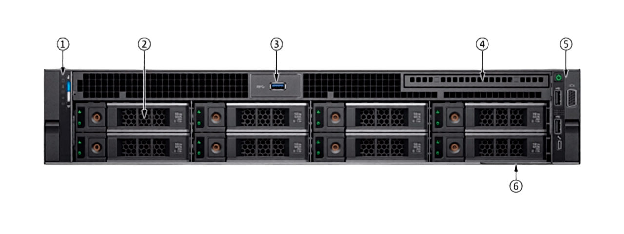 Передняя панель Dell PowerEdge R740 с 8 отсеками LFF