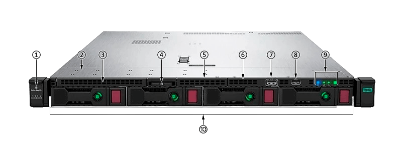 HPE DL360 Gen10 4LFF Front View Передняя панель HPE DL360 Gen10 4LFF